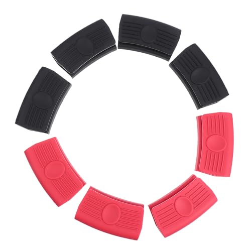 GARVALON Fundas de Silicona para Asa de Olla Resistentes al Calor 4 Pares Rojo y Negro Antideslizantes y Aislantes Térmicos para Cocina Protección Manos en Hornos y Sartenes