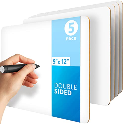 5 Pack 9x12 Small White Board for Students - Double Sided Small Dry Erase Boards - Personal Mini Whiteboard - Smal Whiteboards - Individual Dry Erase Board Kids - Mini White Boards for Classroom