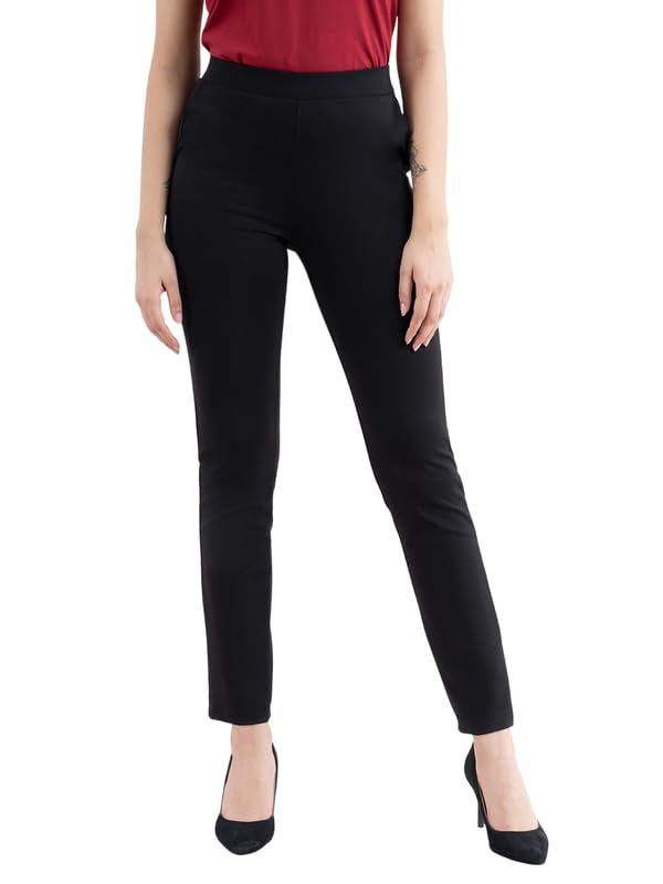 Image of FableStreet Women's Livin Air Stretch Striaght Pants /Trouser | Viscose Rayon with High-Rise Waist | Solid Pattern & Plain Weave Fabric | Office Wear & Business Meetings