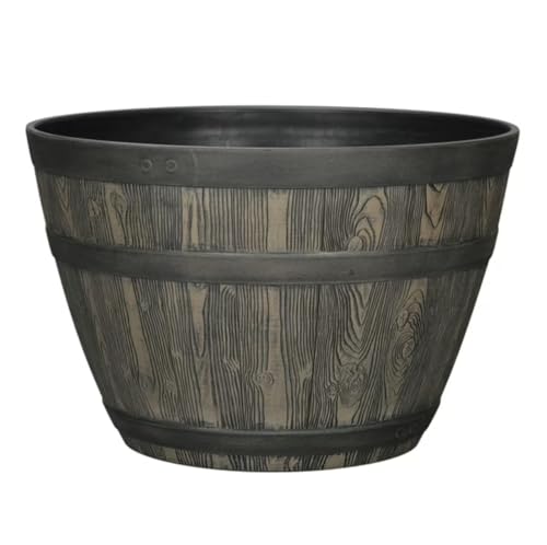 CNEIESD Rustic Whiskey Barrel Planter 19.9 Inch - Durable Plastic - Indoor/Outdoor Decor - Easy Knock-Out Drainage Holes - Lightweight & Frost Proof