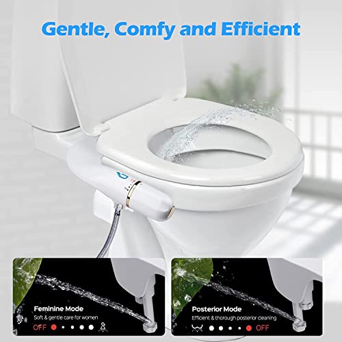 Ultra-Slim Bidet Attachment For Toilet, Bidet Toilet Seat Attachment Sprayer Non-Electric With Dual Nozzle(Feminine/Posterior Wash),Easy To Install(White & Dull Gold) #TOP3