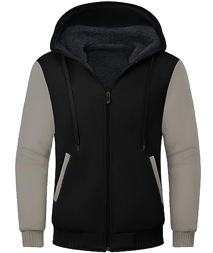 Image of Little Beauty Hoodies for Men Zipper Jacket Fleece Sherpa Lined Winter Wool Heavyweight Sweashirts
