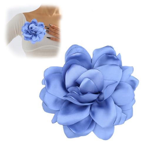 ZUWIJEQ 1 Pcs Spilla Rosa, Fiori Per Abiti, Spilla a Forma Di Fiore In Raso Di Seta, Fermaglio Capelli Donna Elegante, Per Matrimonio, Festa, Danza (Blu)