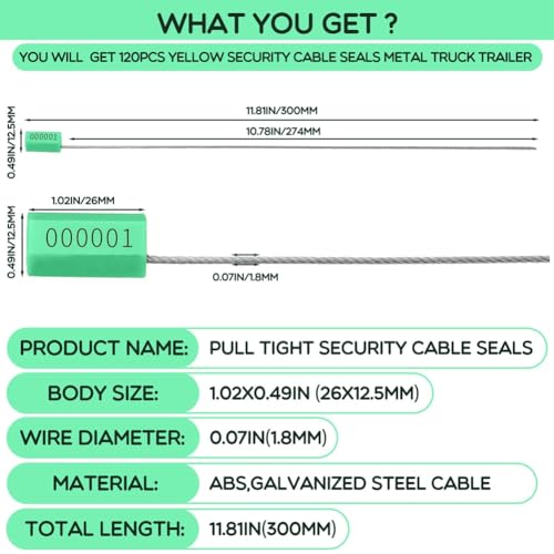 Giyofom 120 Stahlkabelplomben, Sicherheitsplomben Aus Metall, Nummerierte Metallplomben für -Anhänger, Sicherheitsetiketten, Manipulationssichere Etiketten, Grün