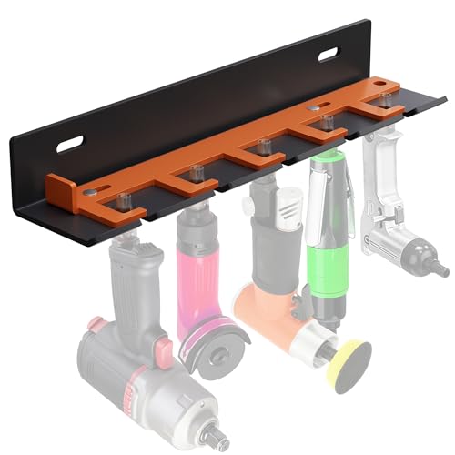 JUGGHOME Air Tool Pneumatic Tool Holder Wall Mount Air Tool Rack Lockable Air Tool Hanger for Garage Shop Storage Organize Fit 1/4 Standard Connection Accessories Comes with Five Slots