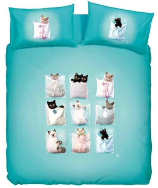 Bassetti Juego de sábanas para cama de matrimonio, Ropa Cama, línea naturaleza, 100% algodón, fabricado en Italia (kitties)