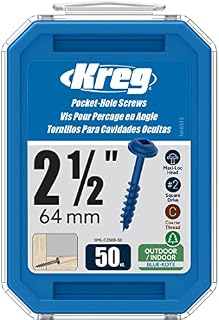 Kreg SML-C250B-50 Blue Kote Pocket Screws, 2 1/2-Inch, Coarse Thread, Maxi-Loc Head (50 Count)