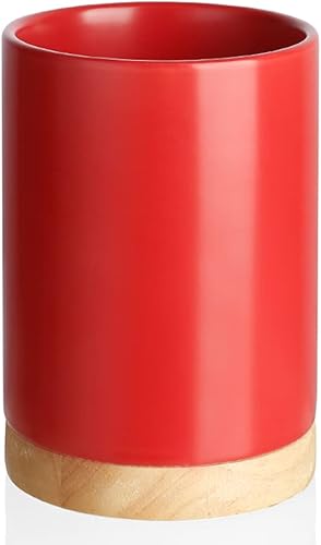 Miniatura 1 de Sweejar Soporte para utensilios de cocina con parte inferior de madera, vajilla de cerámica de 6.7 pulgadas para sostener espátulas para encimera de