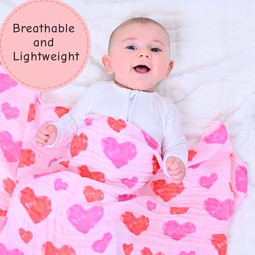 Image of LollyBanks Muslin Swaddle Blankets, 100% Cotton Baby Blankets for Girls, Soft and Lightweight 47 x 47 Inches Newborn Swaddle, Gentle Infant Blankets, Nursery Essentials (Gemstone Heart Print)