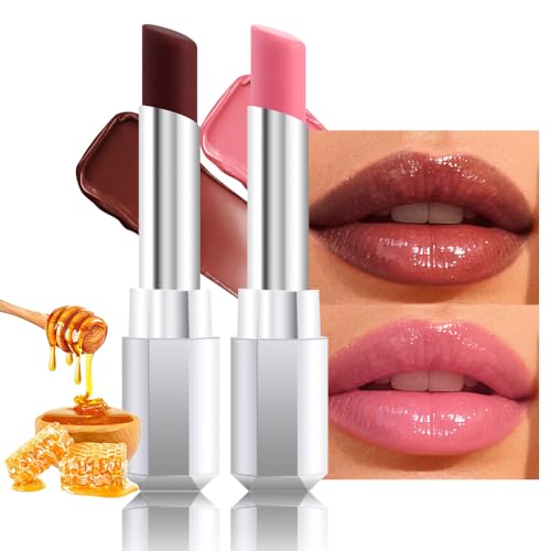 Image of Honey Lipstick Tinted Lip Balm - Shine Moisturizing Lipstick for Women, Natural Nourishing Hydrating Lip Color Gloss Stain for Dry Lips, Tint Sheer Lightweight Makeup, Vegan - 2Pc Black & Pink