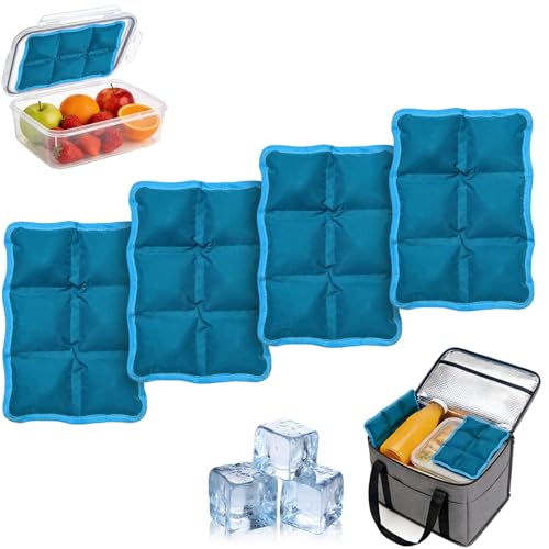 4pcs Reusable Ice Packs for Lunch Boxes & Coolers, (6”x4”x0.7”) Slim Freezer Packs for Lunch Bags, Small Non-Toxic Cooler for Picnic & Camping