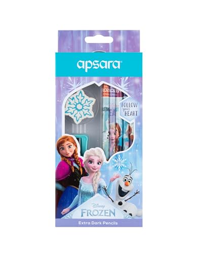 Image of Apsara Disney Frozen-2 Pencils | Disney Pencils & Super Fun Pencils |Use for Kids, School & College Students | Extra Dark & Good Handwriting | Free Sharpener & Eraser (Pack of 10)