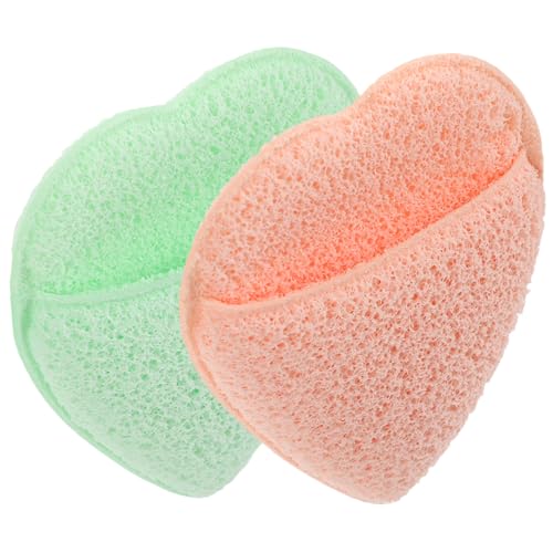 FRCOLOR 2Pcs Facial Sponges for Cleansing Ergonomic Face Scrubber Gloves for Exfoliating Makeup Removal and Pore Cleansing Heart Heart