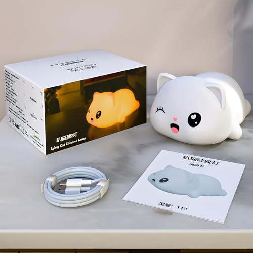 Lámpara de Noche de Silicona Gato Colorido Con Luz LED miniatura 3