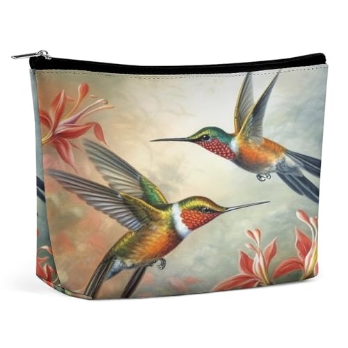 Bolsa de maquillaje, bolsa de viaje para cosméticos, portátil, hermosa bolsa de artículos de tocador con forma de colibrí, bolsa de gran capacidad con cremallera, estuche organizador de maquillaje, bo