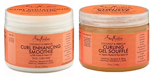 Shea Moisture Coconut and Hibiscus Combo Pack, Curl Enhancing Smoothie 12 Ounce & Gel Souffle 12 Ounce