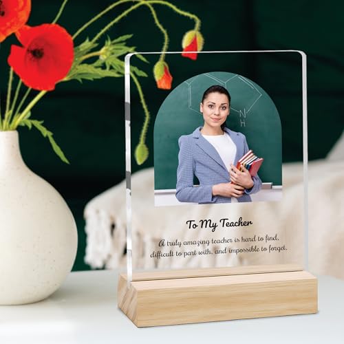Image of Giftplease Best Teacher Plaque | Personalized Photo Frame with Wooden Stand | Appreciation Gift for Teachers | Teacher's Day Retirement Farewell Gift (Custom Photo & Text CTH 03