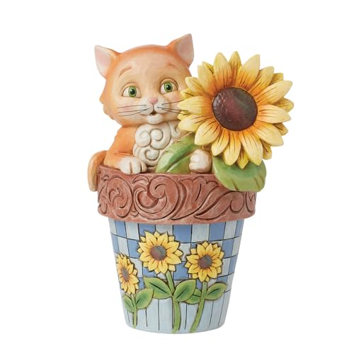 Enesco Jim Shore Heartwood Creek Natures Meadow Cat in a Flowerpot Figurine- Stone Resin Hand Crafted Collectible Figurines Home Decor Statue, 6.87 Inch