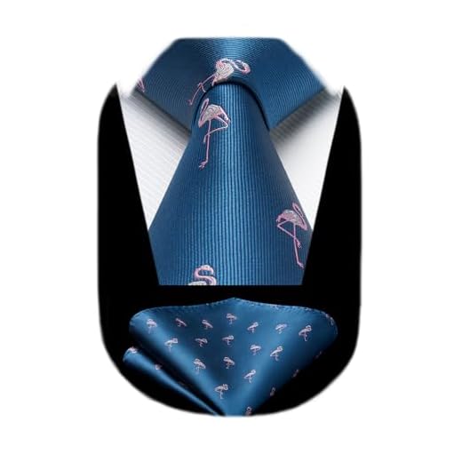 HISDERN Corbatas de Hombre azul marino con Motivo flamenco rosa Modernas Boda Corbata y Pañuelo Conjunto Elegante de Business Partido