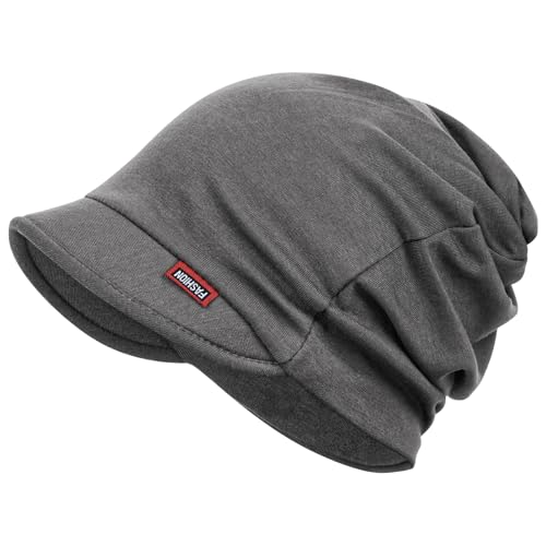 FADACHY Warm Hat for Women - Headwear Double-Layer Fall Winter Hat with Brim/Ponytail Hole Slouchy Beanie Cap Fashion Visor Hats Running Hat Grey