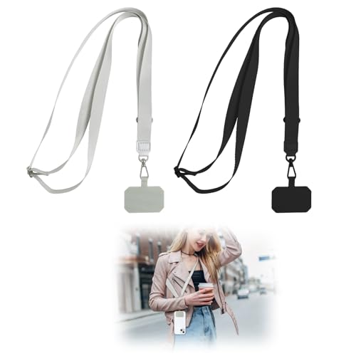 EuAcesry Cordon para Movil Universal, 2 Pcs Cordón Colgante para Móviles Ajustable con 2 Parches, Compatible con la Mayoría de Teléfonos Inteligentes y de los Funda - (Negro Gris)