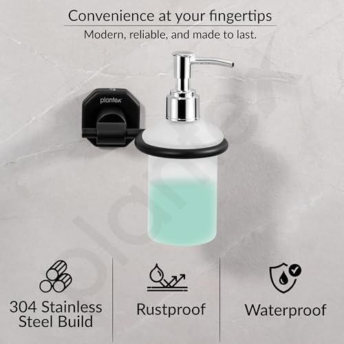 Image of Plantex 304 Grade Stainless Steel Soap Dispenser for Bathroom /Liquid Dispenser for Kitchen /Shampoo Dispenser /Bathroom Accessories - Nipron (Black)
