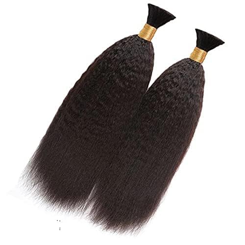 Kinky Straight Braiding Human Hair Bulk Brazilian Remy Hair Weaving Bundles No Weft Micro Braiding Coarse Italian Yaki Bulk Hair Extension 1Bundle/100g (26inch 1Pcs 100grams, #Natural Black)