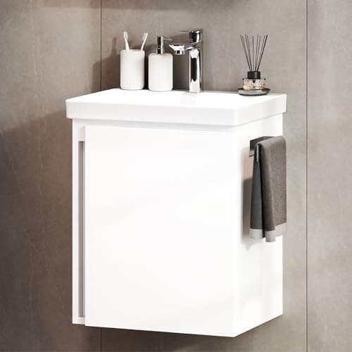 Planetmöbel lavabo con mobiletto 50 cm, mobile lavabo sospeso, chiusura ammortizzata, set di mobili...