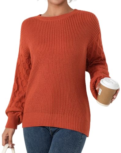 Fall Sweaters for Women 2025 - Lightweight, Honeycomb Long Sleeve, Elastic Hem, Crew Neck, Textured Knit Pullover