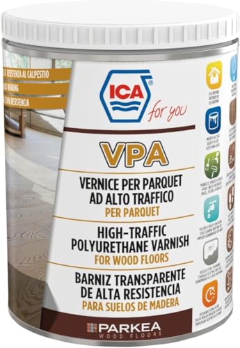 Ica For You VPA60 - Vernice per Parquet Trasparente ad Alta Resistenza al Traffico, Base Acqua, Inodore, Resistente a Graffi e Macchie, Semilucido, 0.75L - VPA60-0075