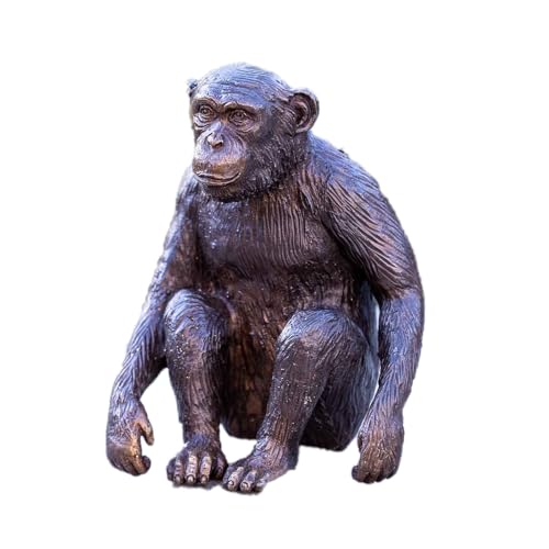 IDYL Bronze-Skulptur Schimpanse | 15x9x12 cm | Tierfigur aus Bronze handgefertigt | Wetterfest