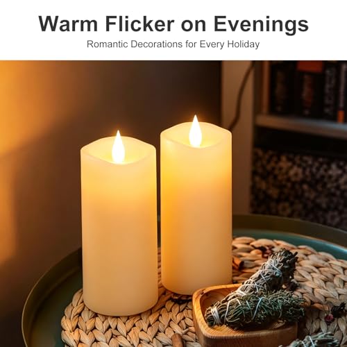 Image of 2PCS, 3 x 7 inches Flameless Candle with Remote Control, 3D Flickering Wick, Real Wax, Battery Candles,with Timer,Battery Powered Candles,for Holiday Home Decor,Ivory