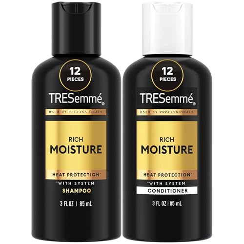 TRESemm Travel Shampoo and Conditioner Set Rich Moisture 24-Pack (12 Sets) Detangler Frizz Control + Heat Protection 3 Oz Ea
