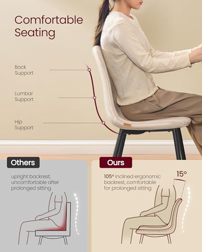 Image of VASAGLE Dining Chairs, Set of 4 Dining Room Chairs, Metal Frame, Adjustable Feet, Easy to Clean, Chenille Fabric, Glacier-Textured Synthetic Leather, for Kitchen, Cream White UKDC188W01