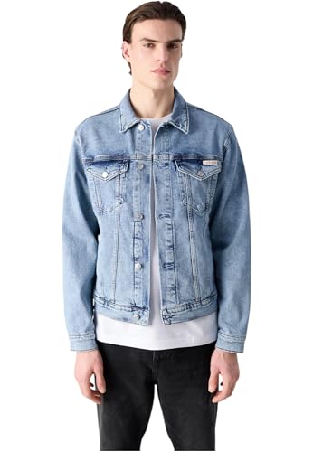 Calvin Klein Herren Jeansjacke Slim Denim Jacket Brusttaschen, Blau (Denim Light), XS – Ansicht 4