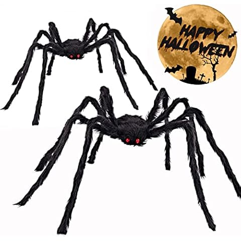 Venhoo Halloween Giant Spider Outdoor Decorations 79 inch Black Scary Hairy Realistic Large Spiders Props for Outside Indoor Office House Yard Creepy Decor-2 Pack Cover