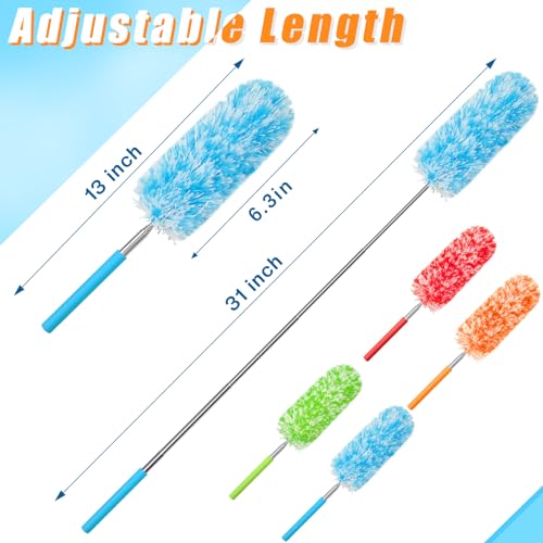 Image of Tanlade 12 Pcs Microfiber Feather Duster for Cleaning, Extendable 13-31 Inch Ceiling Fan Duster with Bendable Head, Washable Tools for Ceiling Fans, Furniture, Car, Cobwebs (Bright Color)
