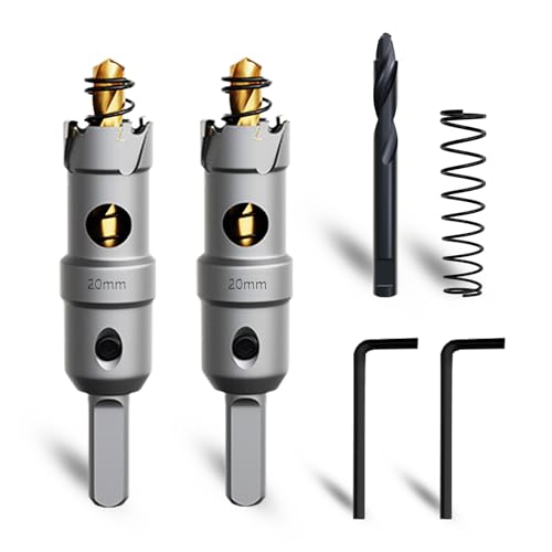 METOTY 20mm 2PCS Carbide Hole Saw Set,Heavy Duty Tungsten Carbide Tipped Hole Cutters Set with a nitrided Step Drill and L-flench, for Steel Iron,Aluminum,Stainless stell,Plastic​