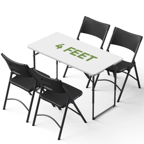 MAKE CHANGES Folding Table and Chairs Set for 4, 4FT Adjustable Height Plastic Folding Table with 4 Foldable Chairs, Portable Folding Table Set for Dining, Party, Wedding, Picnic, Camping, RV Travel