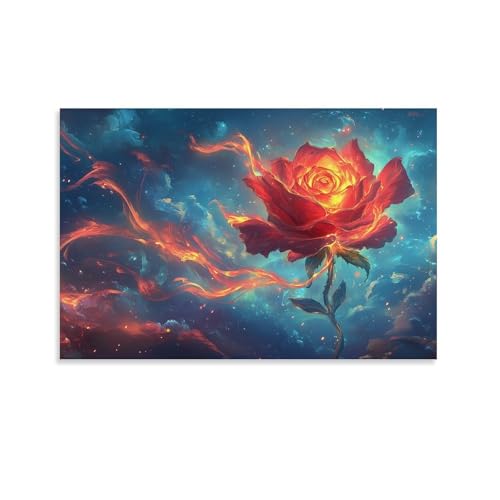 La rose qui brûle tableau moderne pour salon chaleureux 50x75