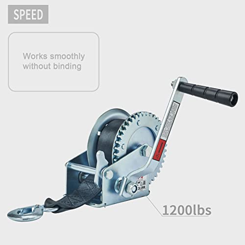 Openroad 1200Lbs Hand Winch Boat Winch Black Strap | Hand Crank Winch With 8M (26Ft) Black Strap Manual Winches | Two-Way Adjustable Boat Trailer Winch | Corrosion Resistant Towing Winches (1200Lbs) #TOP2