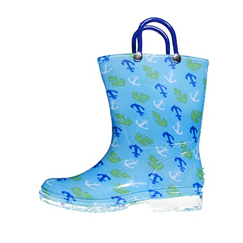 Zac & Evan Toddler Boys Printed High Cut Puddle Proof Rain Boots (See More Designs and Sizes) (9-10 M US Toddler, Anchor)