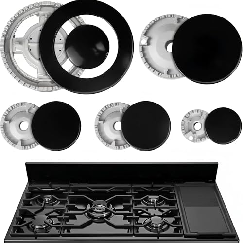 5-Piece Gas Stove Burner and Burner Cap Set For Italian SABAF 30-inch gas stoves Cookware Lid Set Gas Stove Burner Replacement Covers Stove Top Covers Burner Head Components Gas Stove Burner Cap Set