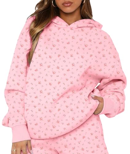 BAIGRAM Women Oversized Ditsy Floral Fleece Hoodies Snowflake Print Hooded Sweatshirt 2025 Y2K Aesthetic Fall Pullover