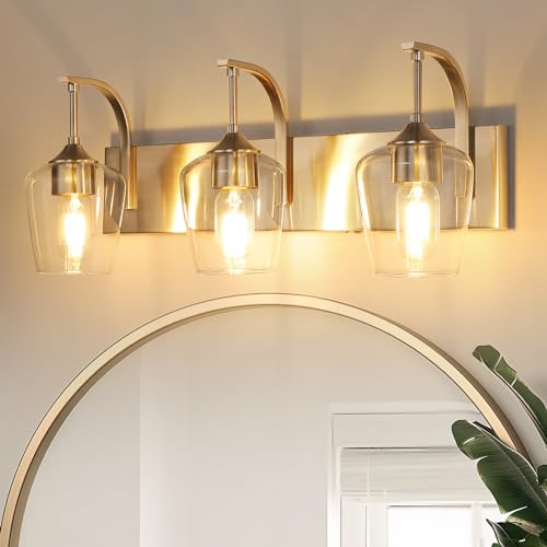 Foucasal 3-Light Brushed Nickel Bathroom Light Fixture With Clear Glass