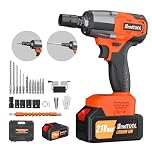 3 in 1 Cordless Impact Wrench, 406 ft lbs (550N.m) Impact Gun with 4 Pcs Impact Sockets, 1/2" Brushless Electric Wrench with 12 Bits for Drilling and Unscrewing, 21V 3400RPM for Car, Home, DIY