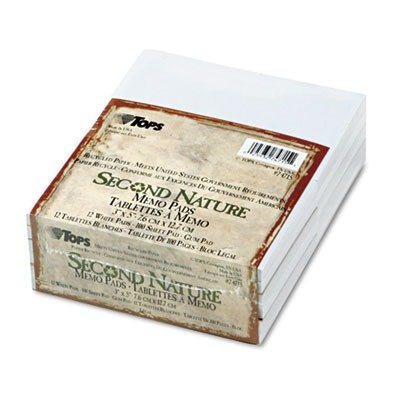 TOPS Second Nature Recycled Scratch Pad, Unruled, 3 x 5 Inches, 100 Sheets per Pad (12 Pads per Pack) (74715)