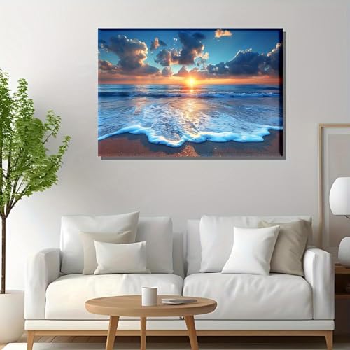 Peinture murale plage bleue affiche grand format avec cadre - 2