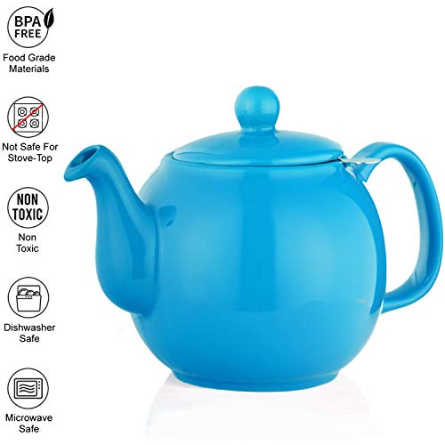 Image of SAKI Large Porcelain Teapot, 48 Ounce Tea Pot with Infuser, Loose Leaf and Blooming Tea Pot - Blue