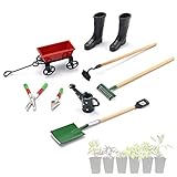 Miniatur Puppenhaus Set 8 Stück, Mini-Puppenhaus-Set Gartengeräte + Gummistiefel + Gießkanne + Trolley, Mini-Ornamente, Mini-Gartendekoration
